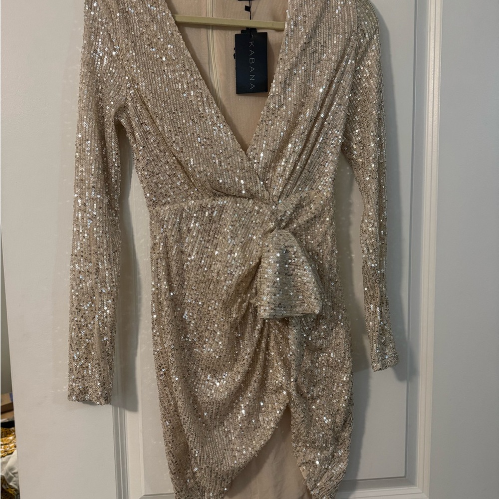 KABRINA Gold Sequin Long Sleeve Dress